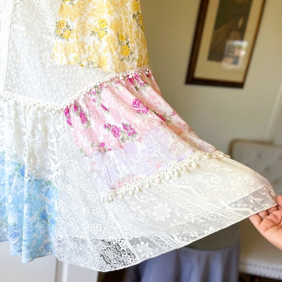 LoveShackFancy Obelia Silk Maxi Skirt Patchwork Rainbow Clouds 8 EUC - Picture 7 of 9